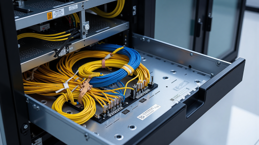 边缘计算设备部署在户外机柜内，紧凑型液冷系统，工业级防护外壳，网络连接线缆